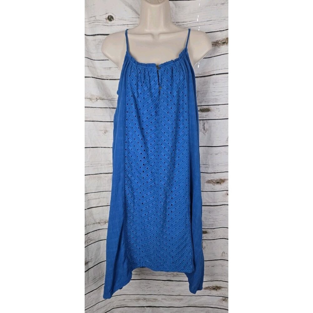 Wrap London Blue Eyelet Tank Dress S Textured Cotton Spaghetti Straps